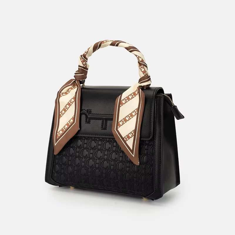 CH Elegant Leather Handbag Women CH Monogram Print Scarf Decor Top Handle Shoulder Bag Daily Casual Wear
CH Elegant Leather Handbag Women CH Monogram Print Scarf Decor Top Handle Shoulder Bag Daily Casual Wear