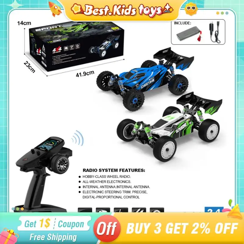 2.4G 1/14 RC 4WD High Speed Off-road Car LED Lights Remote Control Brushless Racing Competitive Vehicle Kids Toys Boys Game Gift
2.4G 1/14 RC 4WD High Speed Off-road Car LED Lights Remote Control Brushless Racing Competitive Vehicle Kids Toys Boys Game Gift