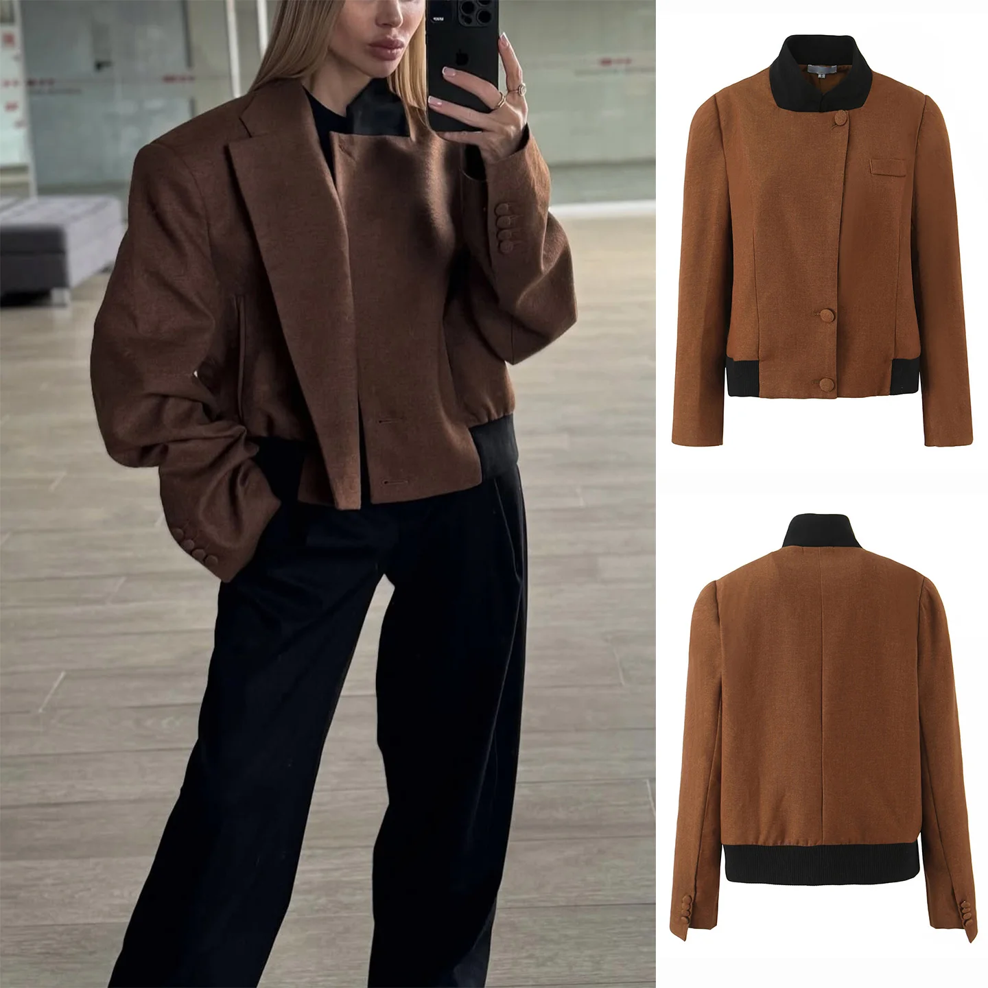 Женская одежда в стиле ретро Sle Jaet ort Length Long Sve с воротником-стойкой, цветной дизайн Blo, осеннее новое поступление, женская верхняя одежда
Женская одежда в стиле ретро Sle Jaet ort Length Long Sve с воротником-стойкой, цветной дизайн Blo, осеннее новое поступление, женская верхняя одежда