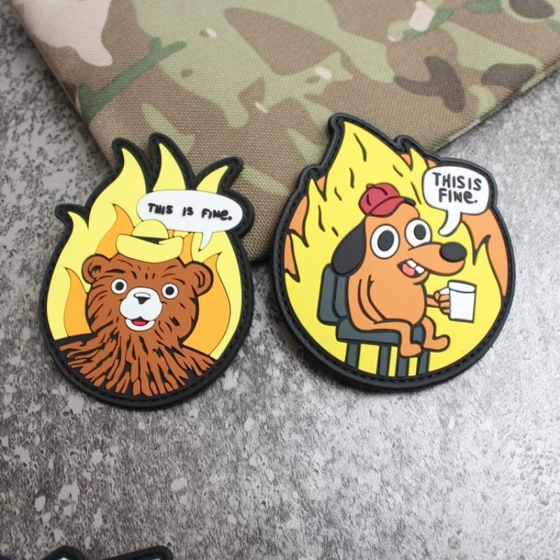 Coffee Drinking Dog and Bear PVC Hook and Loop Patches for Clothing Tactical Morale Badge THIS IS FINE Emblem Backpack Sticker
Coffee Drinking Dog and Bear PVC Hook and Loop Patches for Clothing Tactical Morale Badge THIS IS FINE Emblem Backpack Sticker