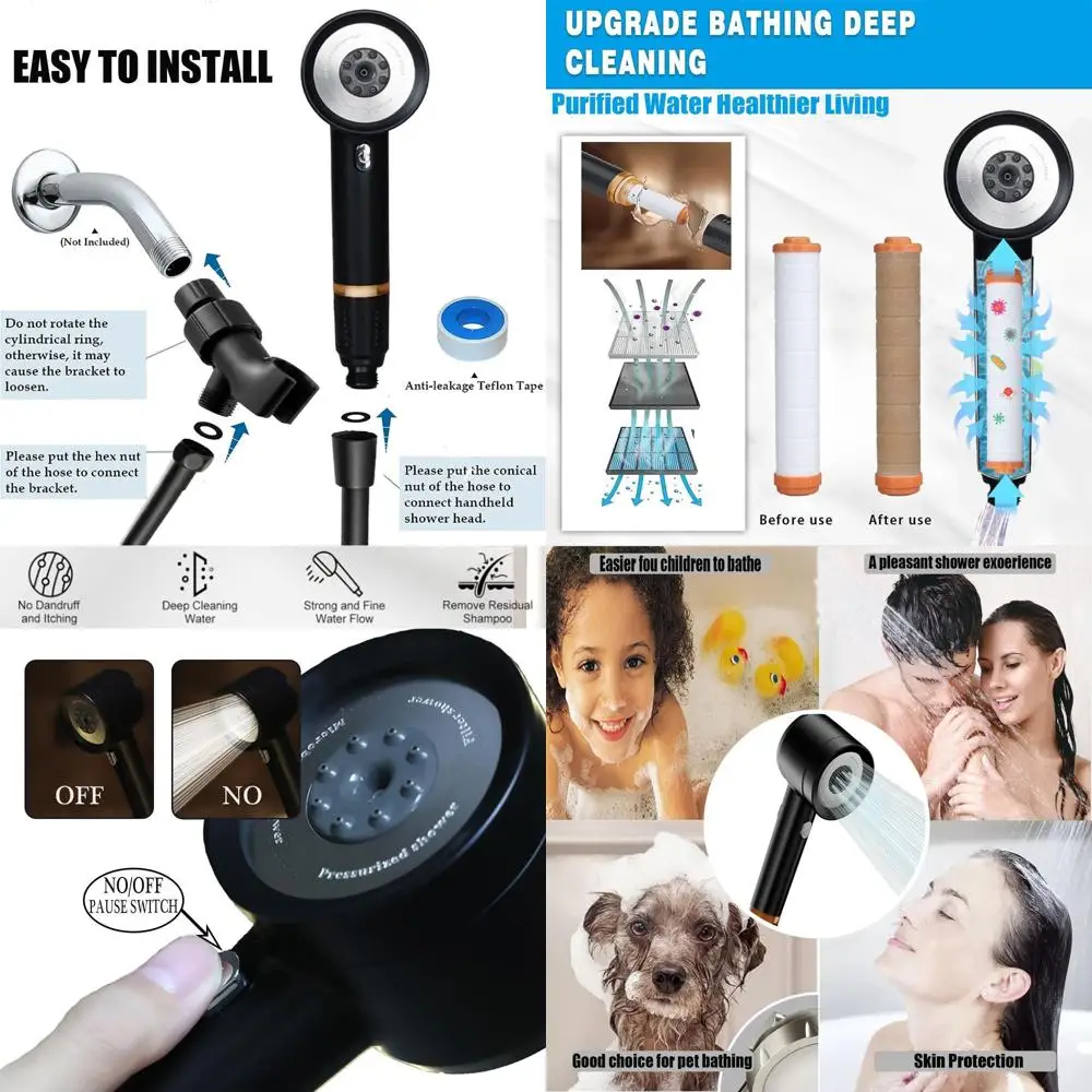 High-Pressure Shower with Handheld, Water-Saving Filter, Pause Switch, and Cotton Filter for Easier Bathing (Black)
High-Pressure Shower with Handheld, Water-Saving Filter, Pause Switch, and Cotton Filter for Easier Bathing (Black)