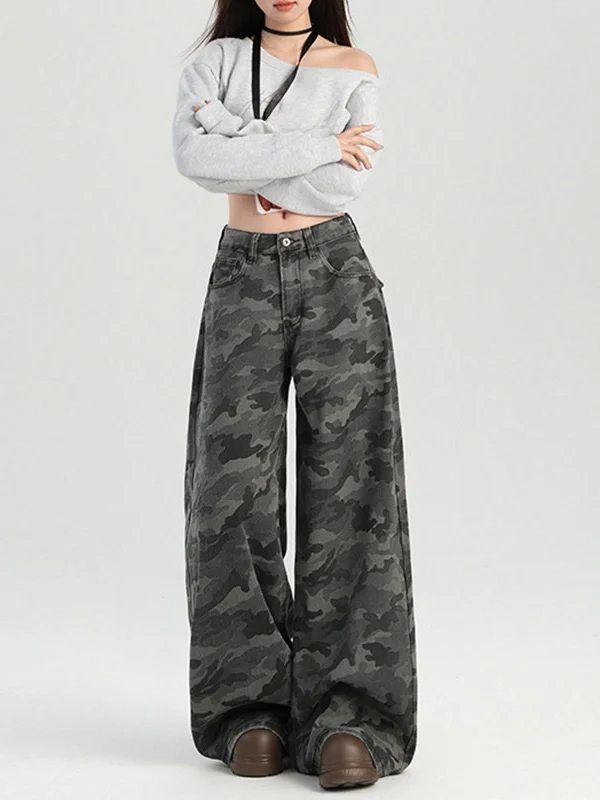High Waist Wide Leg Camouflage Denim Pants Women's Autumn Winter New Style Loose Fit Large Size Casual Trousers
High Waist Wide Leg Camouflage Denim Pants Women's Autumn Winter New Style Loose Fit Large Size Casual Trousers