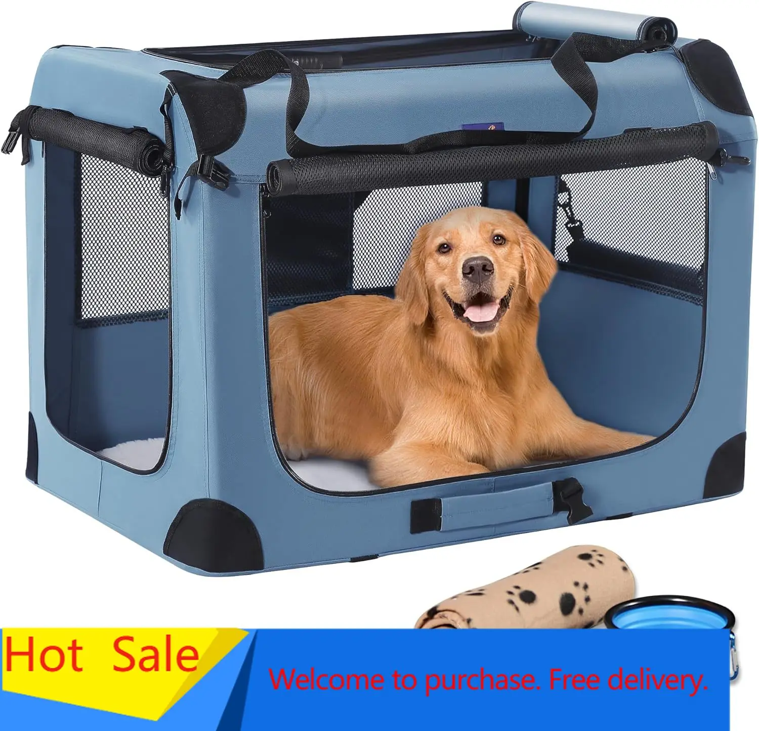 Soft Collapsible Dog Crate, 40 inch Portable Dog Crates for Large Dogs, XL Dog Crate for Travel, 3 Door Foldable Pet Kennel with
Soft Collapsible Dog Crate, 40 inch Portable Dog Crates for Large Dogs, XL Dog Crate for Travel, 3 Door Foldable Pet Kennel with