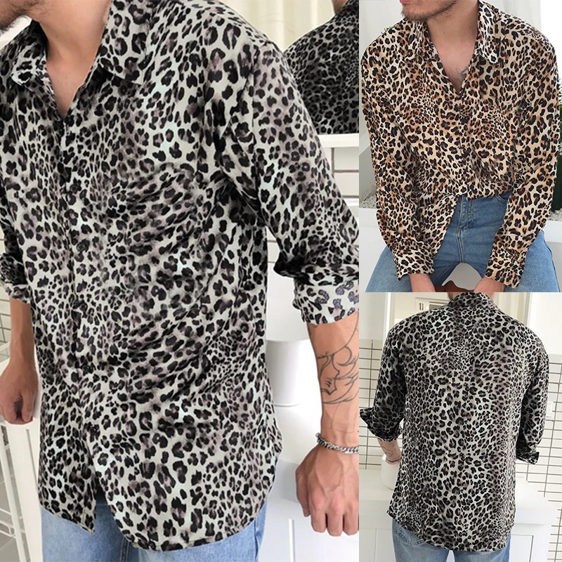 Leopard Print Slim Fit Long Sve Men's irt Faionable Urban Sle American Sle Polyester Blend Fabric arp Collar
Leopard Print Slim Fit Long Sve Men's irt Faionable Urban Sle American Sle Polyester Blend Fabric arp Collar