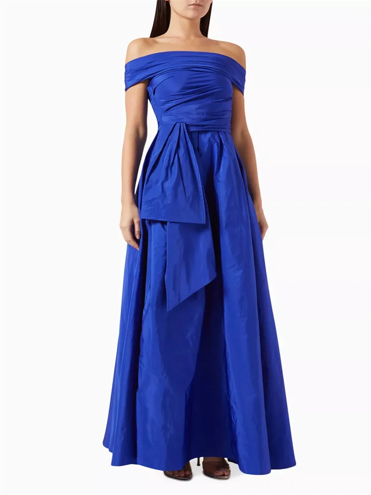 Hot Selling Off Shoulder Neckline Ruffled Trims Taffeta Satin Evening Dress Elegant Open Back Zipper Floor Length Gown For Women
Hot Selling Off Shoulder Neckline Ruffled Trims Taffeta Satin Evening Dress Elegant Open Back Zipper Floor Length Gown For Women