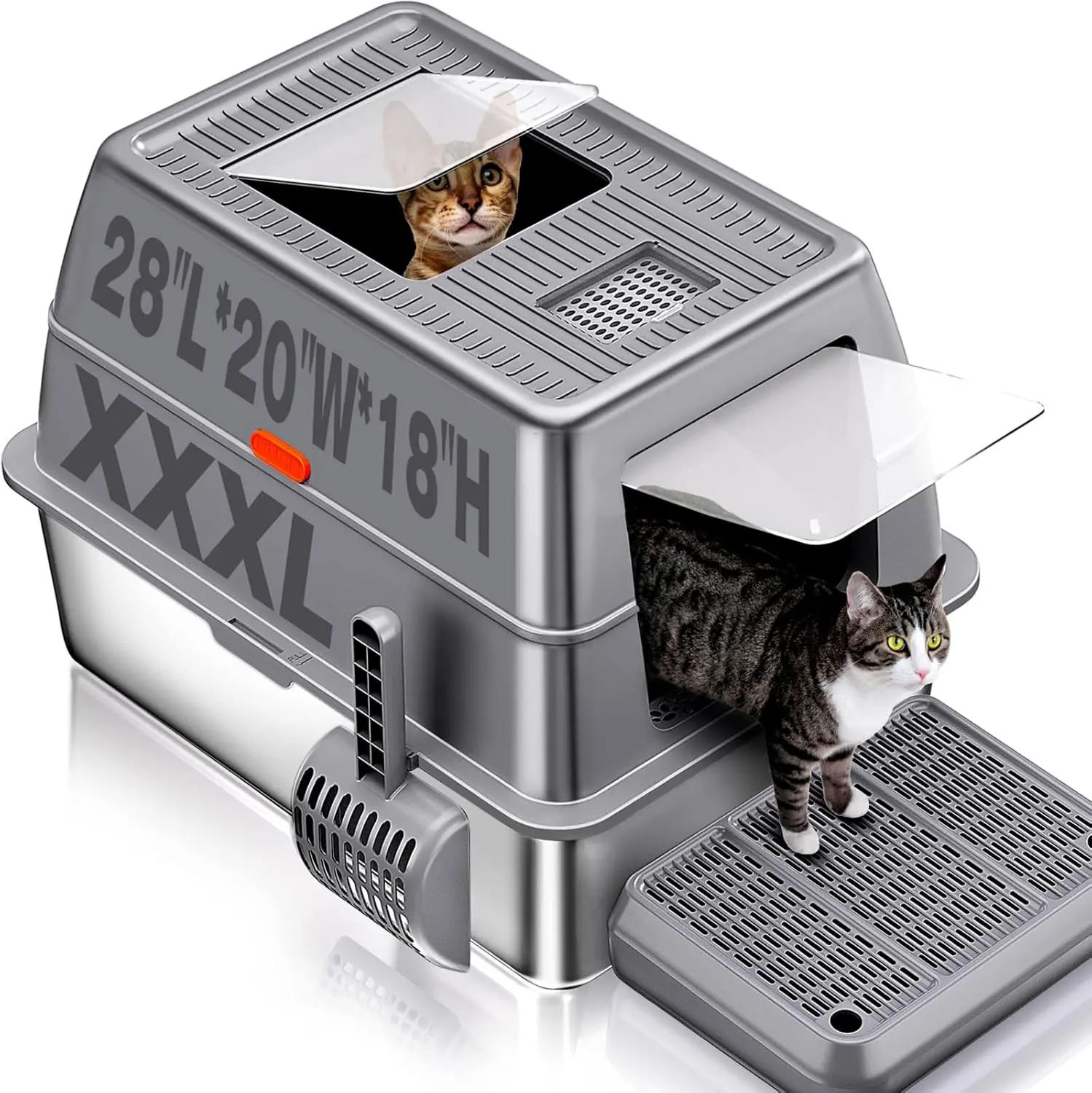 Extra Large Stainless Steel Litter Box with Lid, 28"L x 20"W x 18.1"H, Leak-Proof, Easy Clean for Big Cats
Extra Large Stainless Steel Litter Box with Lid, 28"L x 20"W x 18.1"H, Leak-Proof, Easy Clean for Big Cats