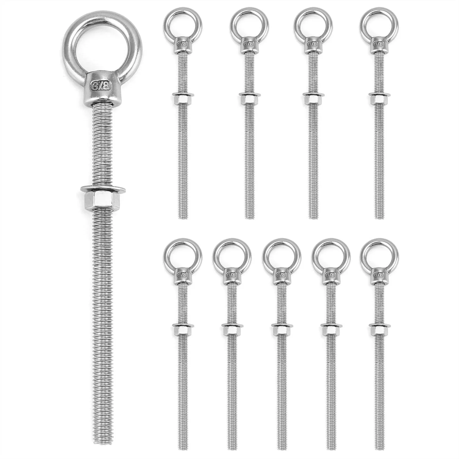 Stainless Steel Shoulder Eye Bolts 3/8"x6" 10 Pack with Nuts for Rigging Cable Mounting
Stainless Steel Shoulder Eye Bolts 3/8"x6" 10 Pack with Nuts for Rigging Cable Mounting