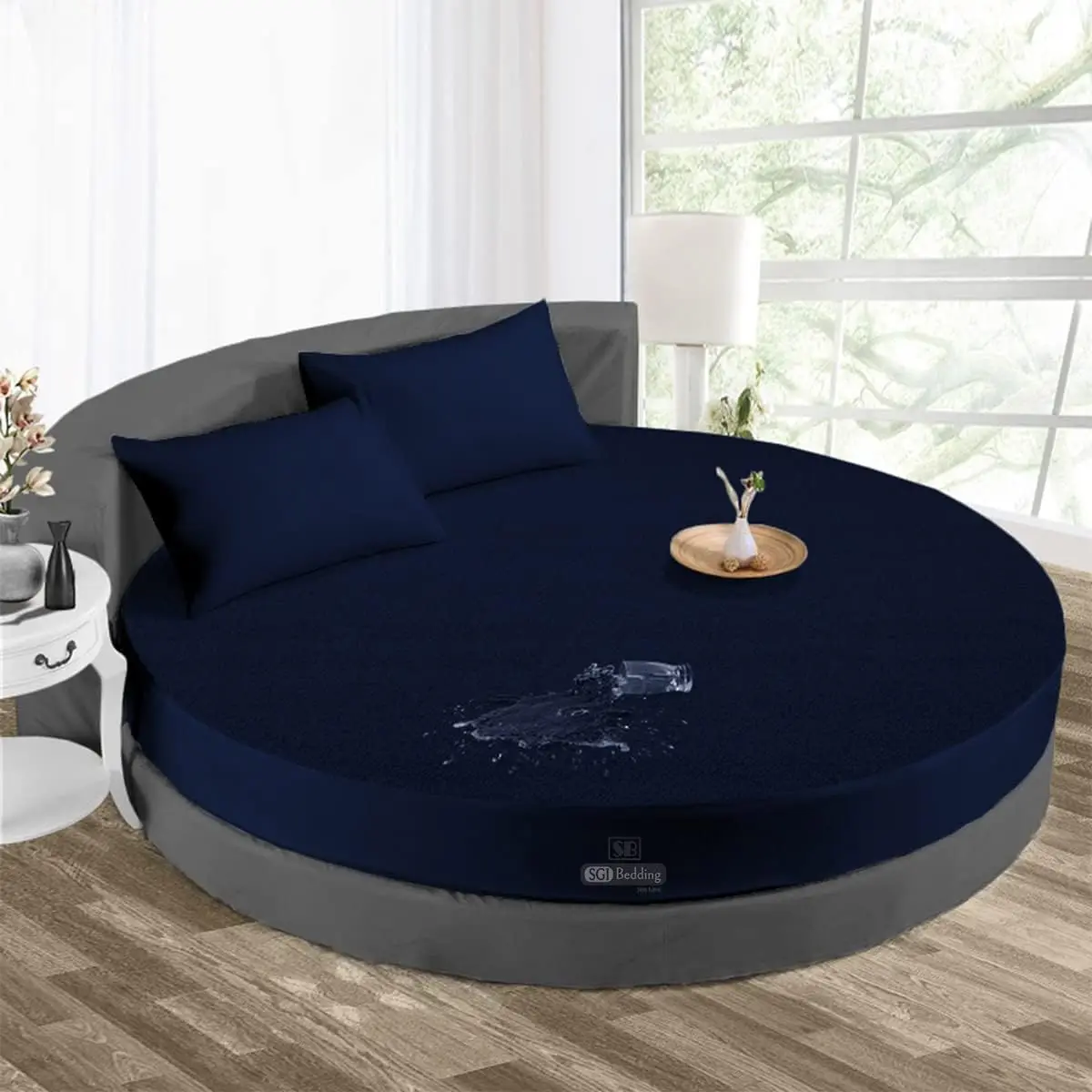 Sgi 76"" Diameter Waterproof Mattr Protector Pad Cover Round Bed Fitted Style Soft Terry Fabric Navy Blue Fits Up To 15"" H
Sgi 76"" Diameter Waterproof Mattr Protector Pad Cover Round Bed Fitted Style Soft Terry Fabric Navy Blue Fits Up To 15"" H