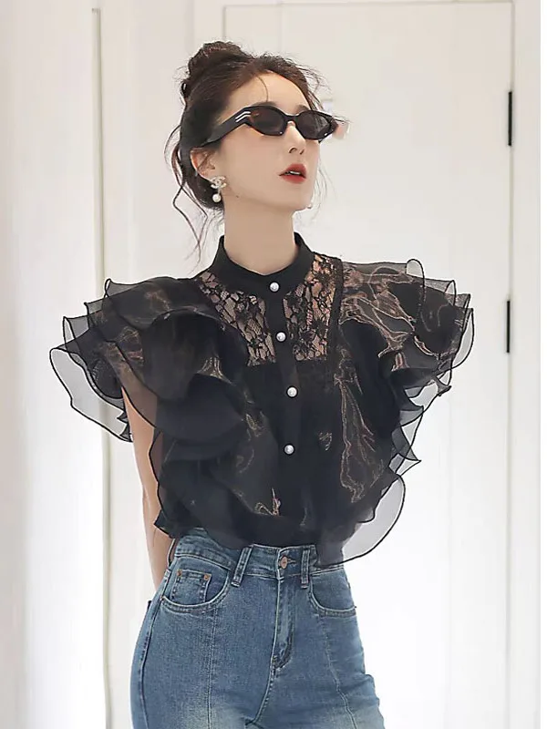 Chic White Lace Shirt Short Style Women's Fashion Spring Summer New Arrival Korean Version Loose Fit Button Decoration Splice
Chic White Lace Shirt Short Style Women's Fashion Spring Summer New Arrival Korean Version Loose Fit Button Decoration Splice