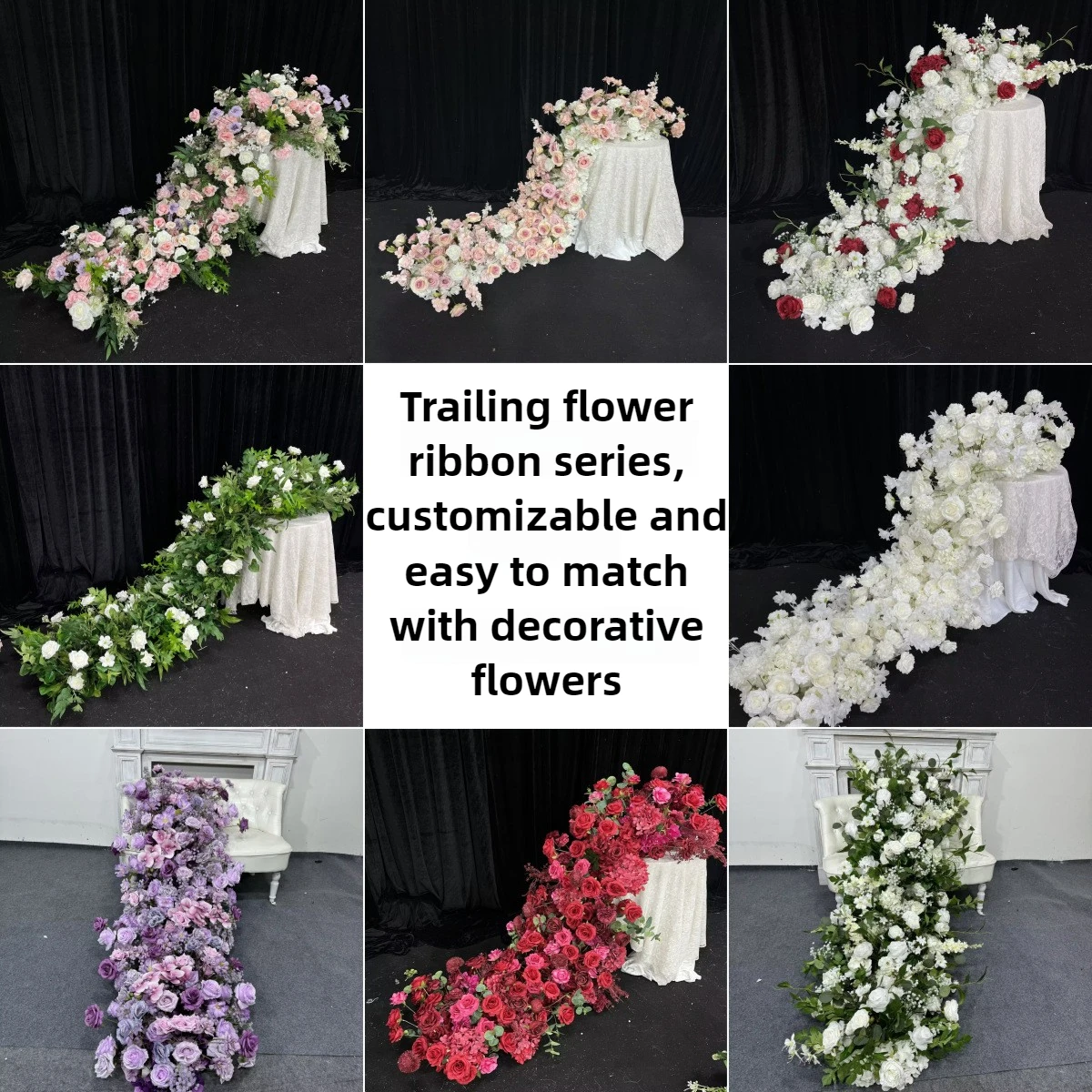 Simulation long table flower trailing waterfall flower table banquet hotel wedding photography background flower arrangement
Simulation long table flower trailing waterfall flower table banquet hotel wedding photography background flower arrangement