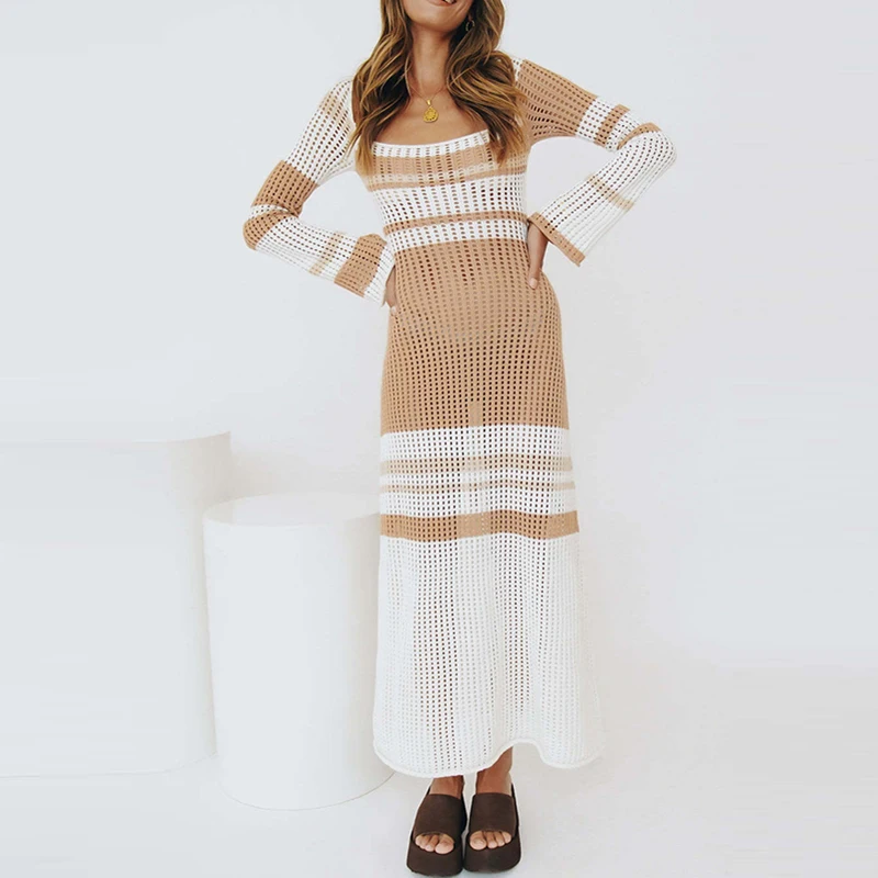 All Match Colorful Striped Square Collar Party Dress Women 2024 Long Sleeve See-through Knitted Dress New Fashion Pullover Dress
All Match Colorful Striped Square Collar Party Dress Women 2024 Long Sleeve See-through Knitted Dress New Fashion Pullover Dress