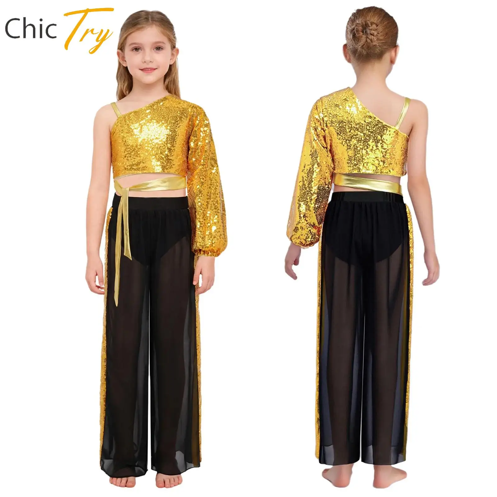 2Pcs Kids Girls Modern Lyrical Dance Outfit Shiny Sequins One Shoulder Long Sleeve Crop Top+Pants Set for Stage Performance
2Pcs Kids Girls Modern Lyrical Dance Outfit Shiny Sequins One Shoulder Long Sleeve Crop Top+Pants Set for Stage Performance