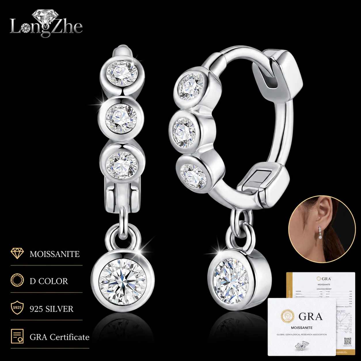 S925 Sterling Silver Moissanite Drop Hoop Earrings 8 Round Stones C-Shaped Huggie Design for Women Daily Party Jewelry Gift
S925 Sterling Silver Moissanite Drop Hoop Earrings 8 Round Stones C-Shaped Huggie Design for Women Daily Party Jewelry Gift