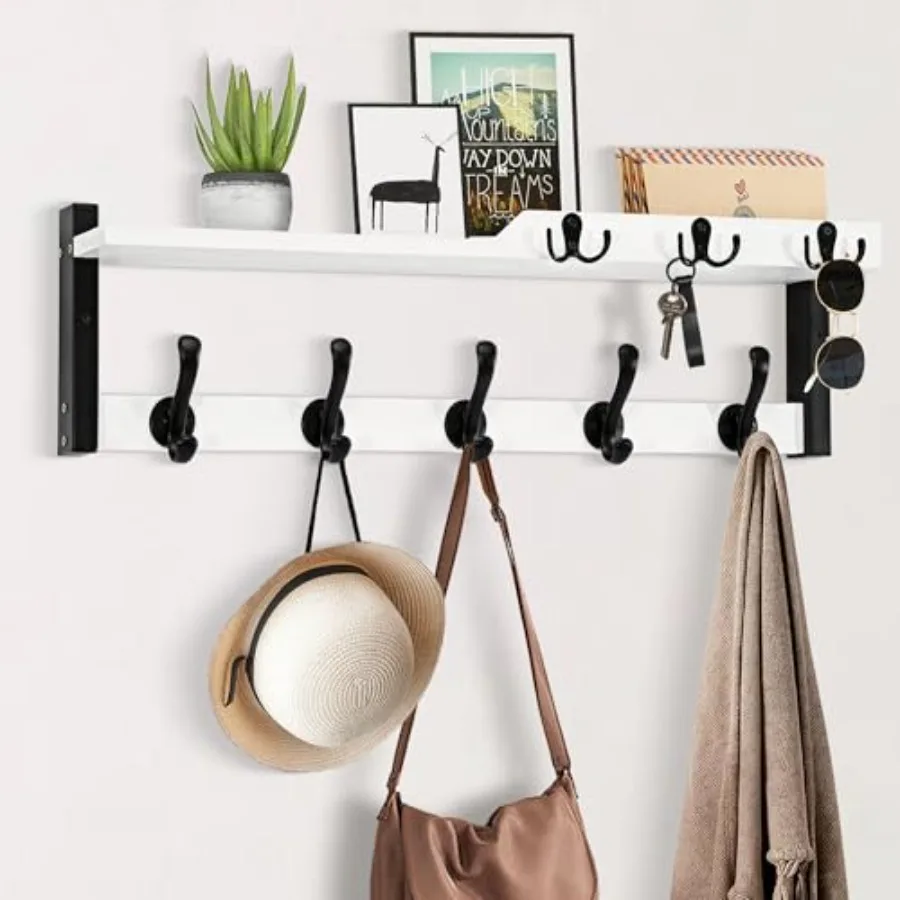 4 in 1 Coat Rack Wall Mount with Shelf Coat Hooks 25.2" Entryway Coat Hanger with Key Hooks and Mail Holder Wall Hooks with She
4 in 1 Coat Rack Wall Mount with Shelf Coat Hooks 25.2" Entryway Coat Hanger with Key Hooks and Mail Holder Wall Hooks with She