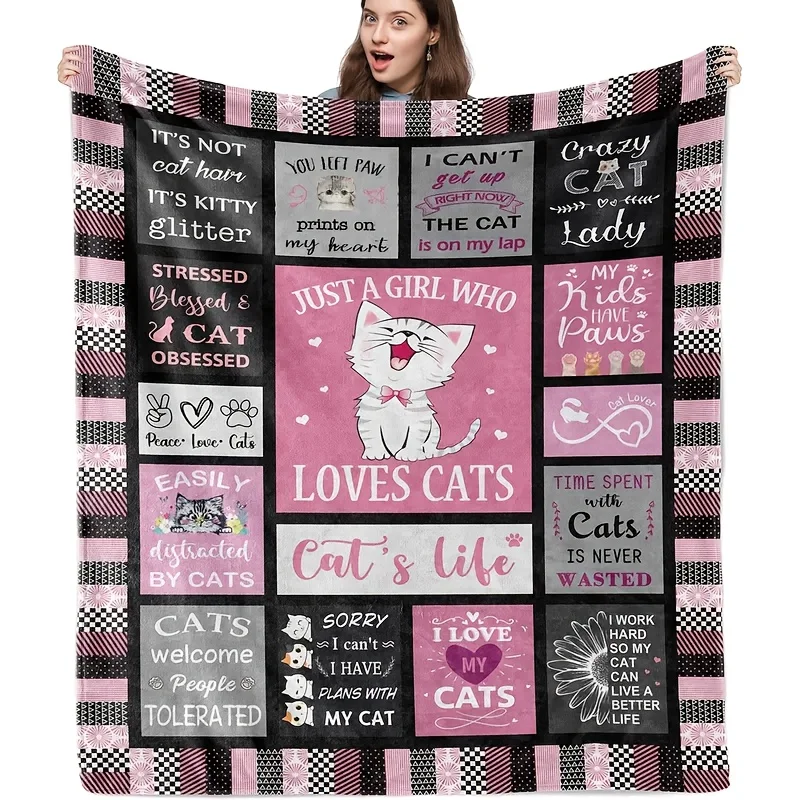 Cozy Cat Theme Flannelette Blanket - The Perfect Gift For Cat Lovers, Ladies And Girls | Soft, Warm And Machine Washable | Pink Striped Design
Cozy Cat Theme Flannelette Blanket - The Perfect Gift For Cat Lovers, Ladies And Girls | Soft, Warm And Machine Washable | Pink Striped Design