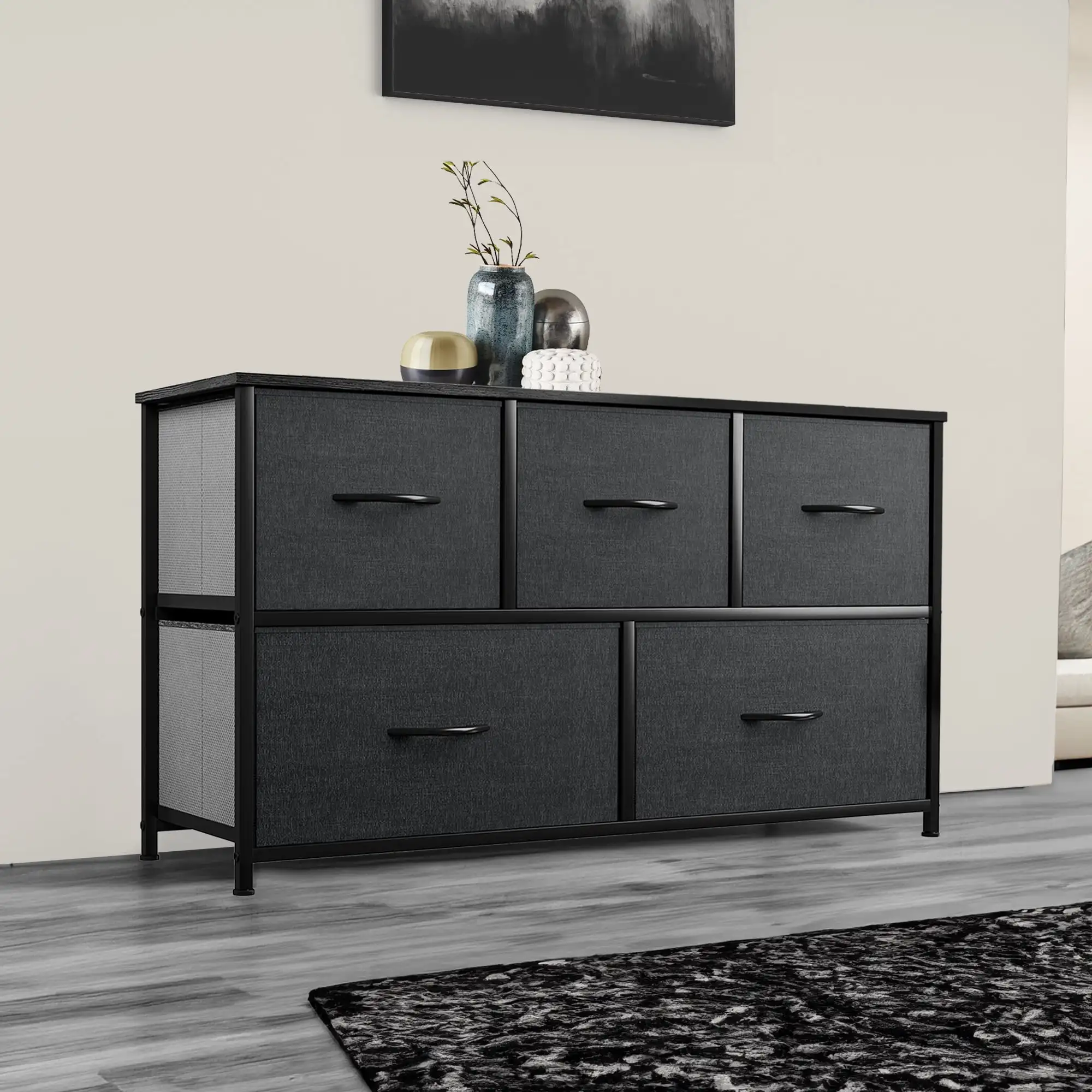 5-Drawer Fabric Dresser for Adults with Wood Top for Bedroom, Living Room, Hallway, Black
5-Drawer Fabric Dresser for Adults with Wood Top for Bedroom, Living Room, Hallway, Black