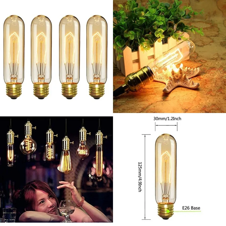 E26 40 Watt T10 Tubular Vintage Edison Incandescent Light Bulb, Dimmable Decorative Candelabra 120 Volt Chandelier, Nightlight,
E26 40 Watt T10 Tubular Vintage Edison Incandescent Light Bulb, Dimmable Decorative Candelabra 120 Volt Chandelier, Nightlight,