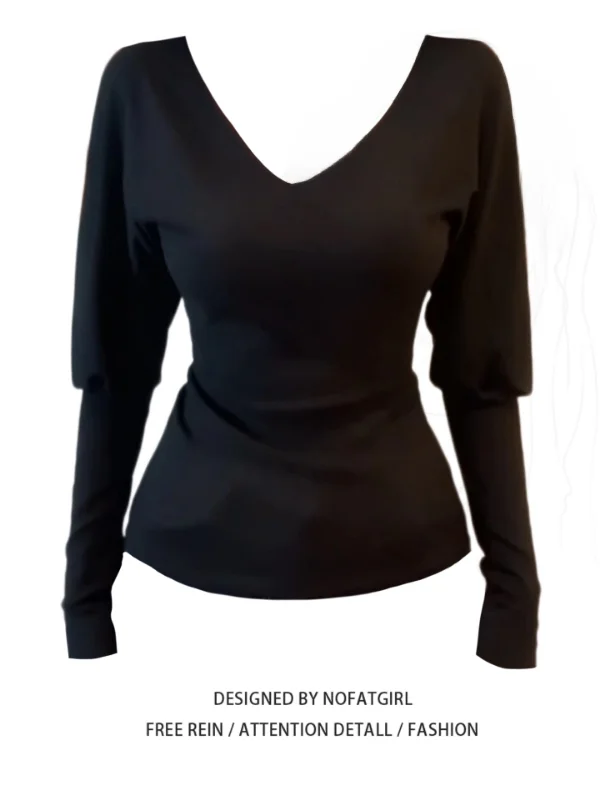 plus Size Women's Long Sleeve V-Neck T-Shirt Slimming Base Layer Top Korean Style Black Wrap Waist Design for Autumn Winter
plus Size Women's Long Sleeve V-Neck T-Shirt Slimming Base Layer Top Korean Style Black Wrap Waist Design for Autumn Winter