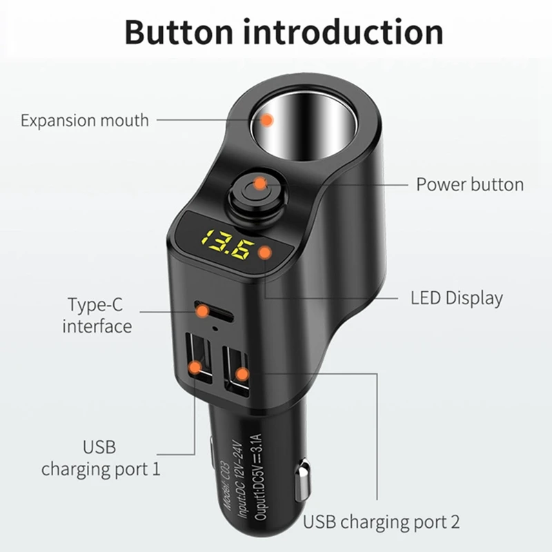 Автомобильное зарядное устройство, адаптер питания с двумя USB 3,0 и Type-C, быстрое зарядное устройство с прикуривателем
Автомобильное зарядное устройство, адаптер питания с двумя USB 3,0 и Type-C, быстрое зарядное устройство с прикуривателем