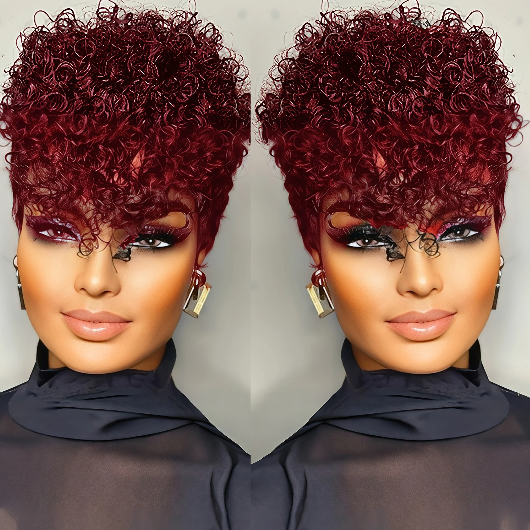 Афро-кудрявый волнистый парик Стрижка пикси Афро-кудрявый вьющийся парик из человеческих волос для женщин Полный парик машинного производства
Афро-кудрявый волнистый парик Стрижка пикси Афро-кудрявый вьющийся парик из человеческих волос для женщин Полный парик машинного производства