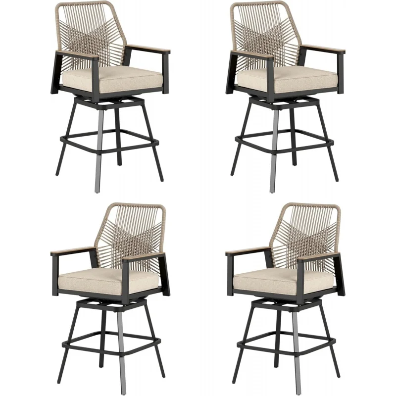 Set of 4 Outdoor Swivel Bar Stools, Rattan High Top Patio Chairs, Waterproof Cushion & Armrest, All-Weather Beige Balcony, P
Set of 4 Outdoor Swivel Bar Stools, Rattan High Top Patio Chairs, Waterproof Cushion & Armrest, All-Weather Beige Balcony, P