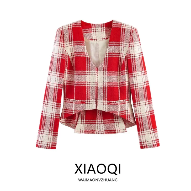 Summer 2026 Women's Plaid Slim Fit Long Sleeve V-Neck Versatile Outerwear Fashionable Short Coat Regular Sleeve Design
Summer 2026 Women's Plaid Slim Fit Long Sleeve V-Neck Versatile Outerwear Fashionable Short Coat Regular Sleeve Design