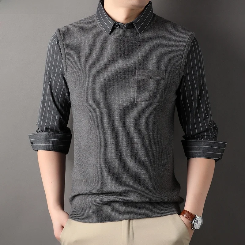 Мужской утепленный вязаный свитер с воротником, осенне-зимний, новый, модный, с длинным рукавом
Мужской утепленный вязаный свитер с воротником, осенне-зимний, новый, модный, с длинным рукавом