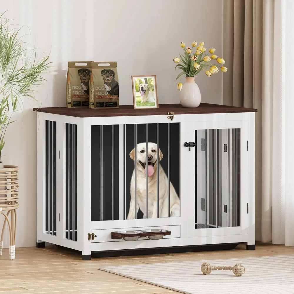 39.4" Dog Crate Furniture - Indoor Wooden Kennel with 360° Rotating Feeder & Removable Tray | Sturdy End Table for Medium & Larg 
39.4" Dog Crate Furniture - Indoor Wooden Kennel with 360° Rotating Feeder & Removable Tray | Sturdy End Table for Medium & Larg