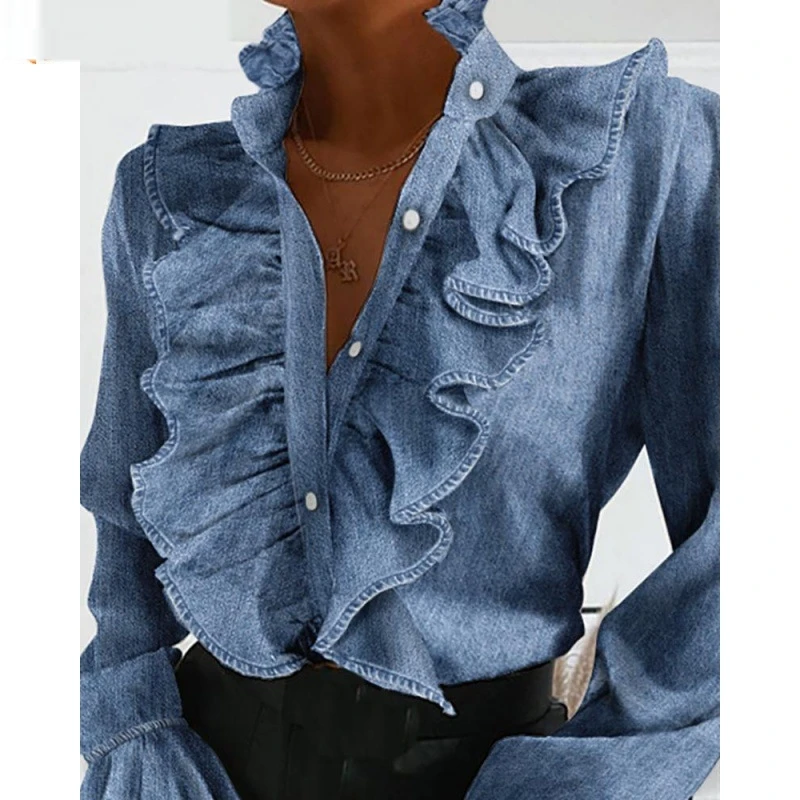 Women's Summer Long Sve irt Ruffled Bell Sve Pleated Floral Street Sle Pure Color Stand Collar Button Closure
Women's Summer Long Sve irt Ruffled Bell Sve Pleated Floral Street Sle Pure Color Stand Collar Button Closure
