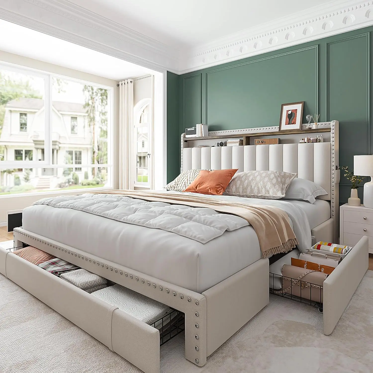Queen Bed Frame with Headboard and 3 Large Drawers, Upholstered Platform Bed Frame Queen Size
Queen Bed Frame with Headboard and 3 Large Drawers, Upholstered Platform Bed Frame Queen Size