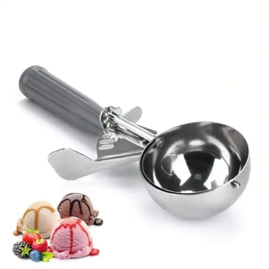 Commercial Grade Thumb Press Ice Cream Scoop 4 Oz 18/8 Stainless Steel With Grey Handle
Commercial Grade Thumb Press Ice Cream Scoop 4 Oz 18/8 Stainless Steel With Grey Handle
