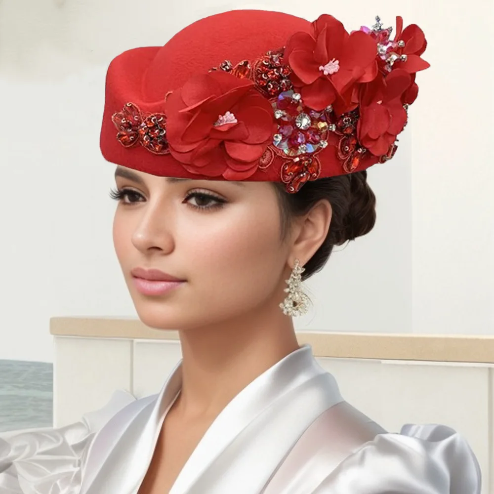 European and American retro British felt headscarf hat women's church derby headgear with flowers women's soft beret
European and American retro British felt headscarf hat women's church derby headgear with flowers women's soft beret