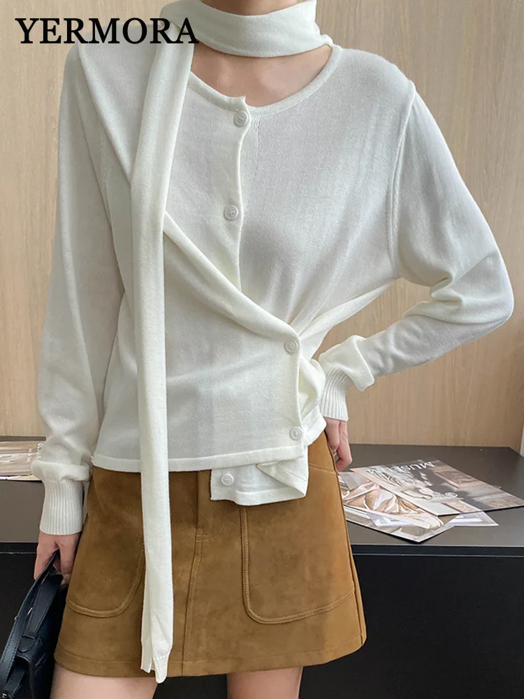 YERMORA White Irregular Buckle Pleated Ribbon Knitting Cardigan For Women O-enck Loose Sweater Fashion Tide Spring Autumn 2025
YERMORA White Irregular Buckle Pleated Ribbon Knitting Cardigan For Women O-enck Loose Sweater Fashion Tide Spring Autumn 2025