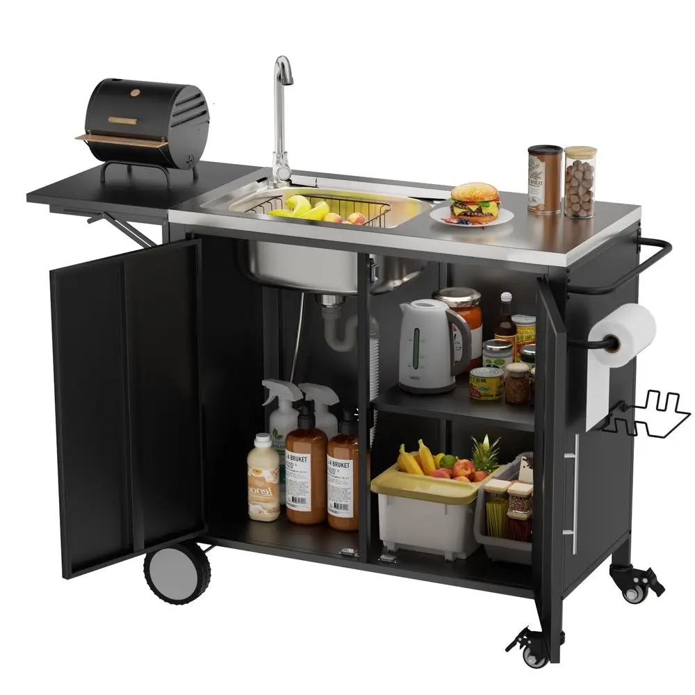 Grill Table with Sink, Metal Worktable Kitchen Cabinet Island w 304 Stainless Steel Sink, Foldable Top and Storage Cabinet, Rol
Grill Table with Sink, Metal Worktable Kitchen Cabinet Island w 304 Stainless Steel Sink, Foldable Top and Storage Cabinet, Rol