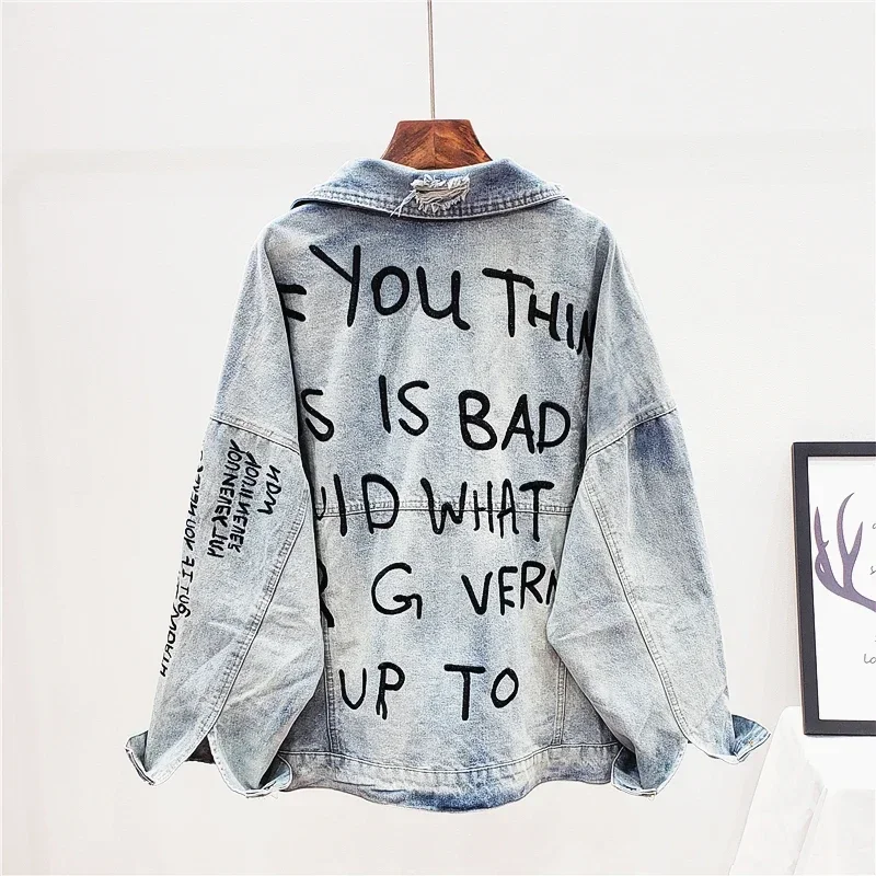 Spring Autumn Letter Embroidery Denim Jacket Coat Women Loose Short Outerwear Korean Black Blue Jeans Jackets Female Streetwear
Spring Autumn Letter Embroidery Denim Jacket Coat Women Loose Short Outerwear Korean Black Blue Jeans Jackets Female Streetwear