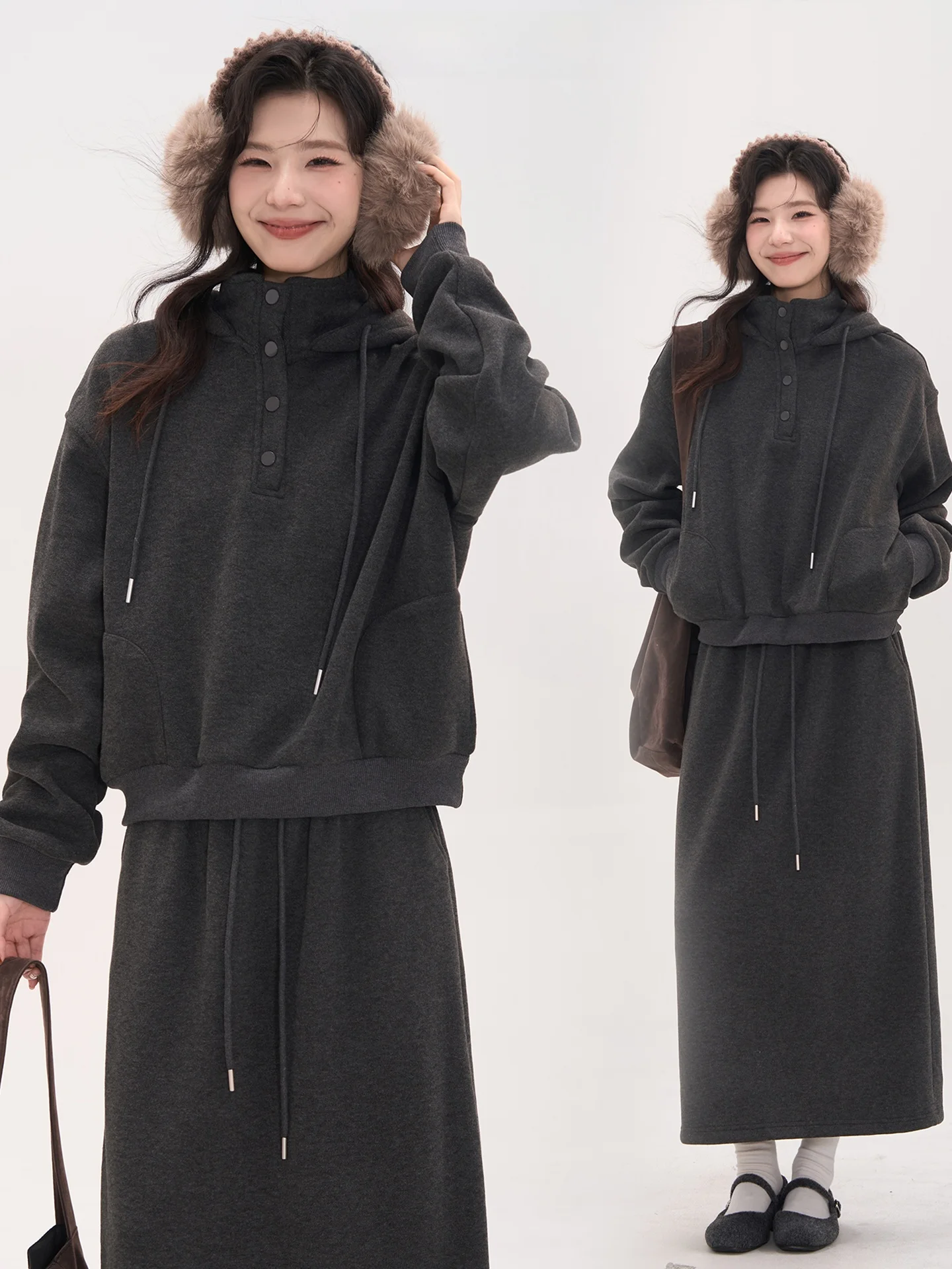 Heme Heartbeat Signal Hooded Fleece Lined Jacket Skirt Set Women Winter Loose Fit Long Sleeve Color Commute Style
Heme Heartbeat Signal Hooded Fleece Lined Jacket Skirt Set Women Winter Loose Fit Long Sleeve Color Commute Style