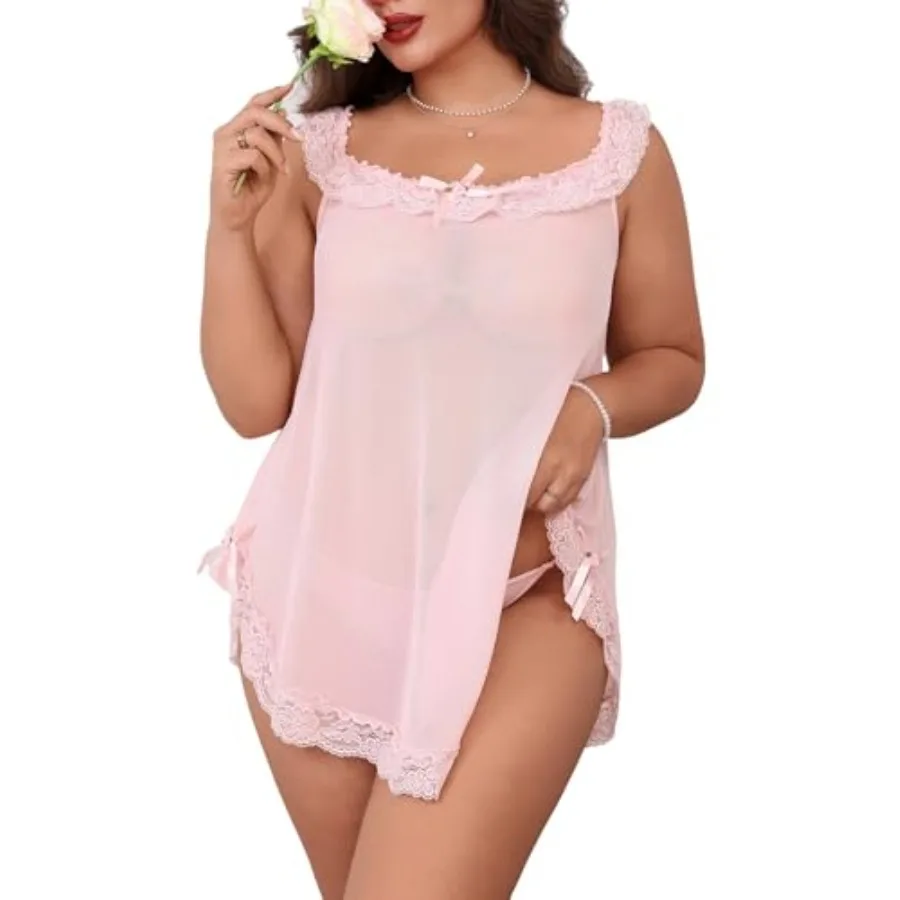 OYOANGLE Women's Plus Size Lace Sheer Chemise Nightgown and Thongs 2 Pcs Lace Babydoll Lingerie Set
OYOANGLE Women's Plus Size Lace Sheer Chemise Nightgown and Thongs 2 Pcs Lace Babydoll Lingerie Set