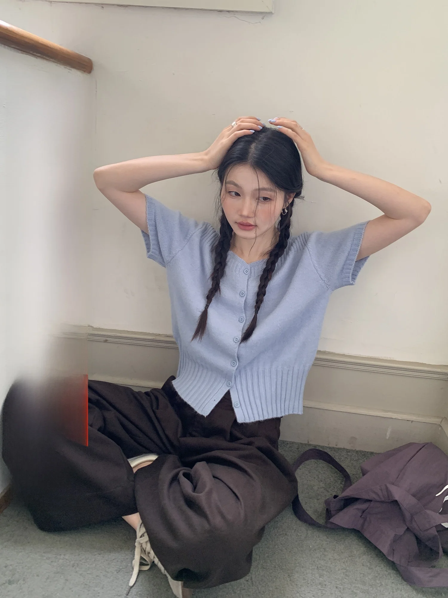 Blue round Neck Short Sleeve Knitted Open Cardigan Women's Summer 2026 New Pure Color Versatile Beautiful Korean Style Top
Blue round Neck Short Sleeve Knitted Open Cardigan Women's Summer 2026 New Pure Color Versatile Beautiful Korean Style Top