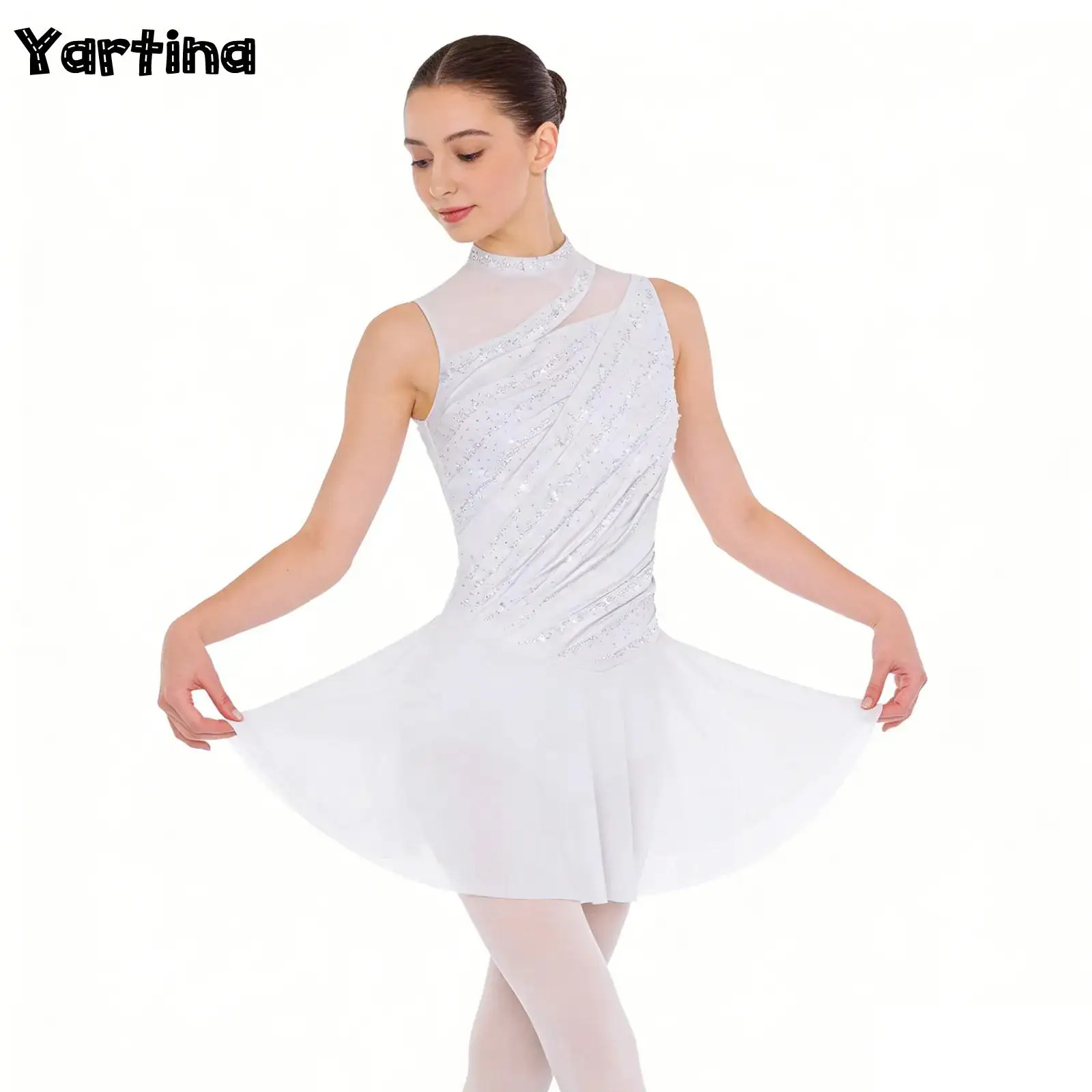 Womens Shiny Rhinestone Gymnastics Artistic Figure Skating Ballet Lyrical Dance Performance Costume Ruched Dance Leotards Dress
Womens Shiny Rhinestone Gymnastics Artistic Figure Skating Ballet Lyrical Dance Performance Costume Ruched Dance Leotards Dress