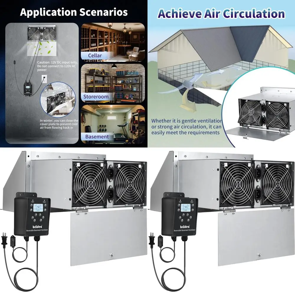 Dual 100 CM Fans Reversible Basement Ventilation System with Independent Speed, Smart Humidity, Timer, Real-Time Display, Fresh
Dual 100 CM Fans Reversible Basement Ventilation System with Independent Speed, Smart Humidity, Timer, Real-Time Display, Fresh
