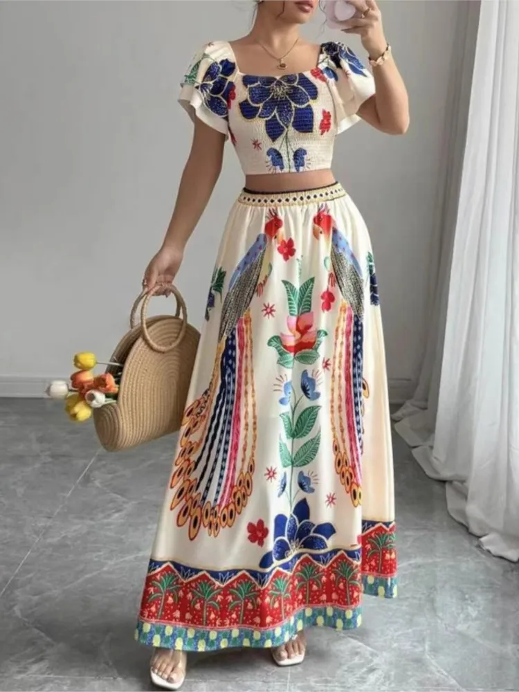 Women's New Printed Casual Vacation Style Skirts Sets Bohemian Short-sleeved Top Long Skirt Suits Female Summer Fashion Clothing
Women's New Printed Casual Vacation Style Skirts Sets Bohemian Short-sleeved Top Long Skirt Suits Female Summer Fashion Clothing