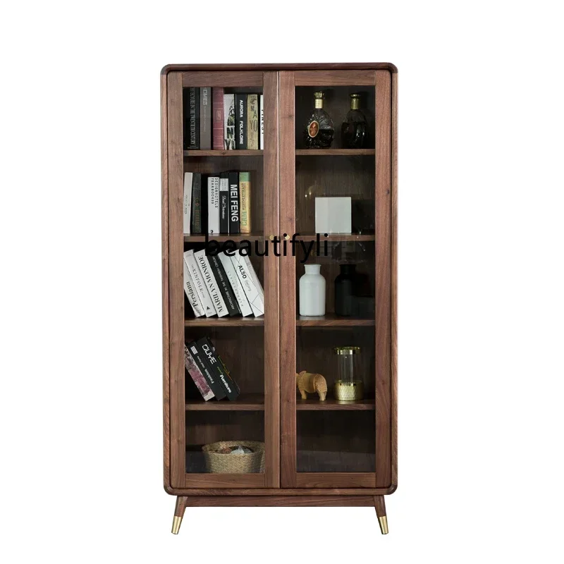 Black Walnut Double-Side Bookcase with Door Nordic Shelf Modern Minimalist Storage Bookcase Solid Wood Floor CabinetQ
Black Walnut Double-Side Bookcase with Door Nordic Shelf Modern Minimalist Storage Bookcase Solid Wood Floor CabinetQ