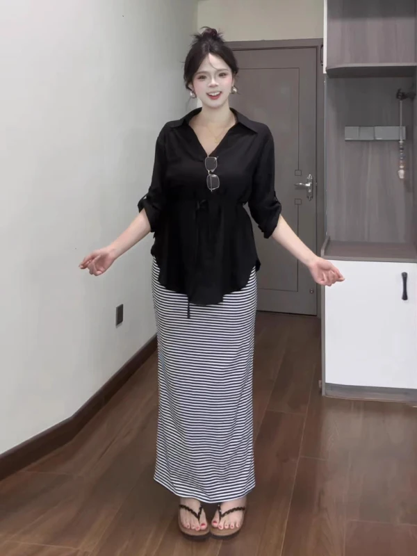 Ele plus Size Commute irt V-Ne Waist-Cinched Belted Faionable Top Korean Sle Polyester Fiber Long Sve Pure Color
Ele plus Size Commute irt V-Ne Waist-Cinched Belted Faionable Top Korean Sle Polyester Fiber Long Sve Pure Color