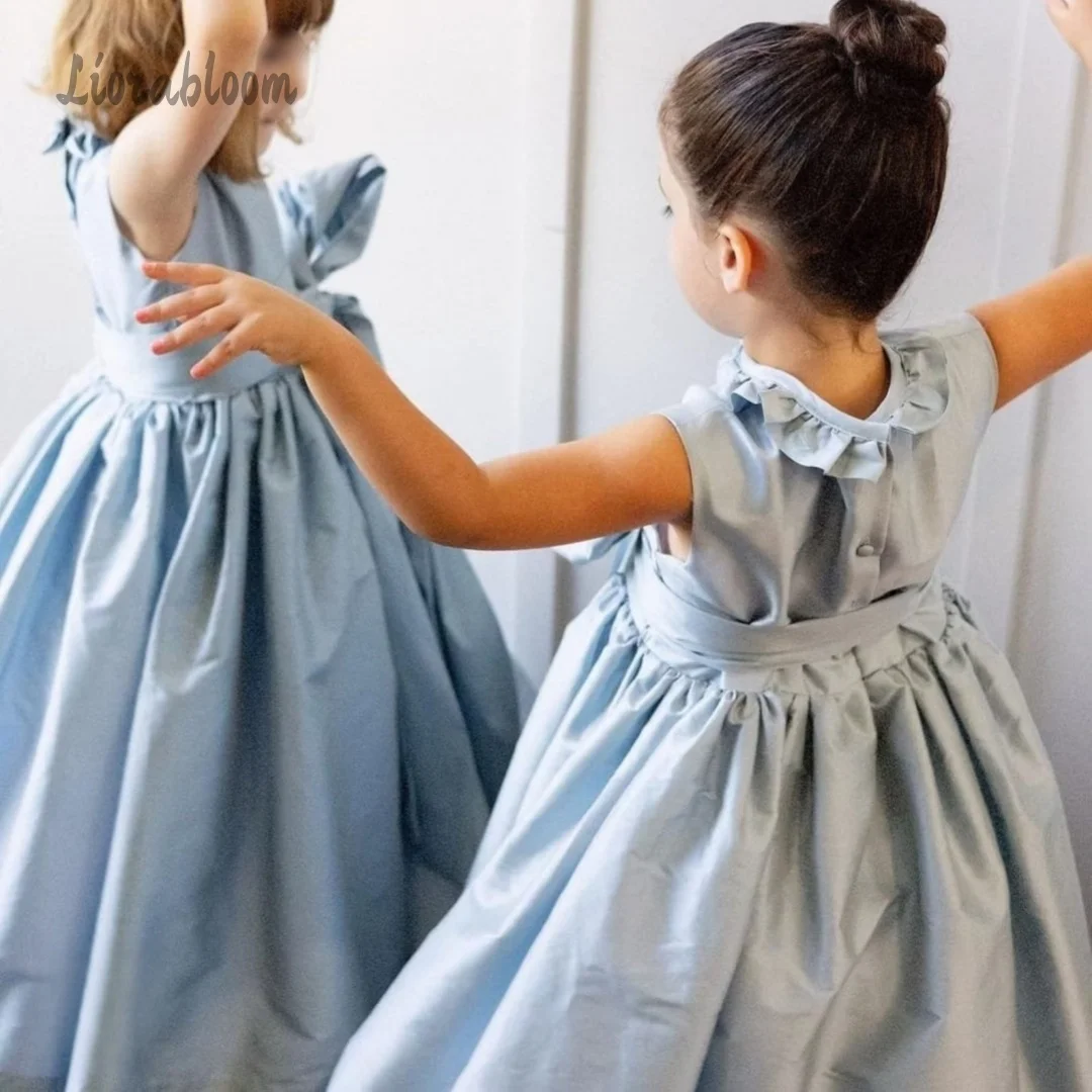Girls' Blue Formal Dress Flower Girl Gown With Lace Collar Tie-Back Sash Women's Wedding Party Attire Dress свадебное платье
Girls' Blue Formal Dress Flower Girl Gown With Lace Collar Tie-Back Sash Women's Wedding Party Attire Dress свадебное платье