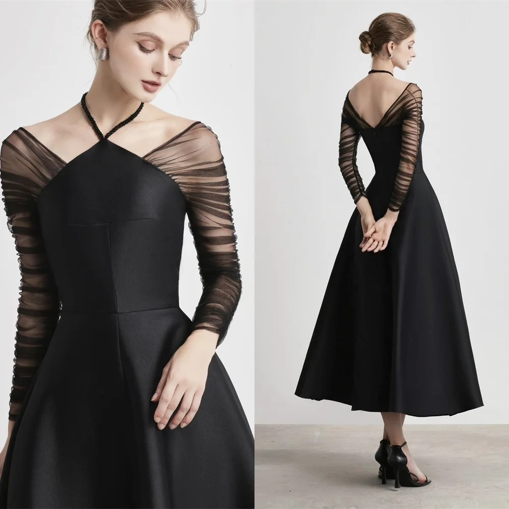 Customized Temperament Black Satin Evening Dress High Quality Halter Off the Shoulder Long Sleeves Bespoke Occasion Gowns
Customized Temperament Black Satin Evening Dress High Quality Halter Off the Shoulder Long Sleeves Bespoke Occasion Gowns