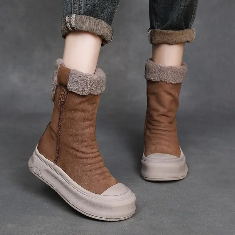 Sheepskin Fur Lined Mid-Calf Snow Boots Thick Bottom Warm Booties Fashionable Waterproof Zipper round Toe Winter Boots
Sheepskin Fur Lined Mid-Calf Snow Boots Thick Bottom Warm Booties Fashionable Waterproof Zipper round Toe Winter Boots