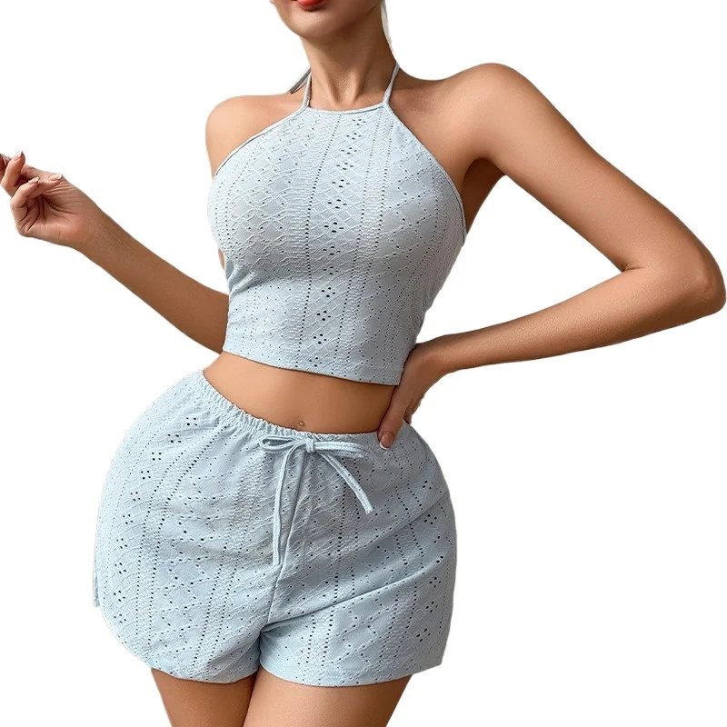New women's dress twill two-piece necked halter-top sleeveless shorts
New women's dress twill two-piece necked halter-top sleeveless shorts