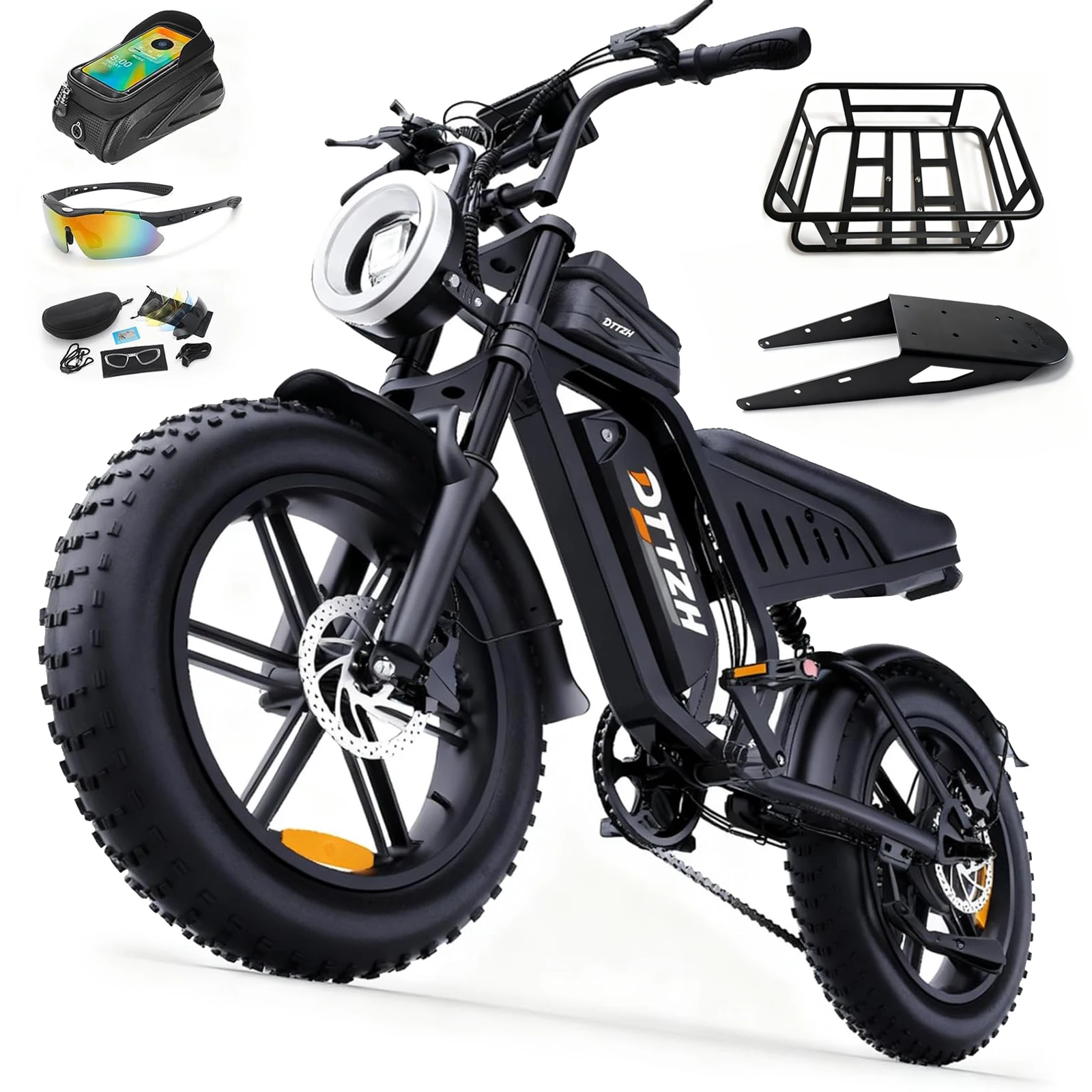 DTTZH F6 Pro Electric Bike, 4000W Peak 50MPH 60V30Ah Removable Battery, 20"x4.0" Fat Tire Full Suspension 7-Speed E-Bike, 100 Miles Range, NFC Unlock, UL 2849 Certified, 1 Year Warranty
DTTZH F6 Pro Electric Bike, 4000W Peak 50MPH 60V30Ah Removable Battery, 20"x4.0" Fat Tire Full Suspension 7-Speed E-Bike, 100 Miles Range, NFC Unlock, UL 2849 Certified, 1 Year Warranty