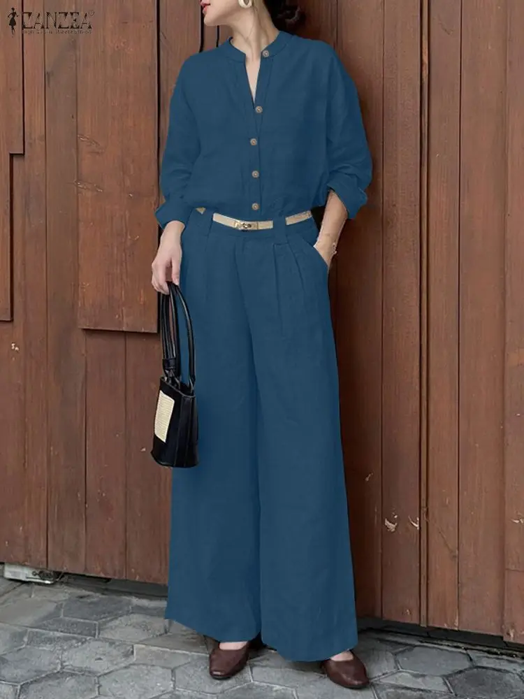 ZANZEA Женские повседневные комплекты из двух предметов: рубашки с длинными рукавами и широкие брюки, однотонные повседневные офисные наряды, S-3XL
ZANZEA Женские повседневные комплекты из двух предметов: рубашки с длинными рукавами и широкие брюки, однотонные повседневные офисные наряды, S-3XL