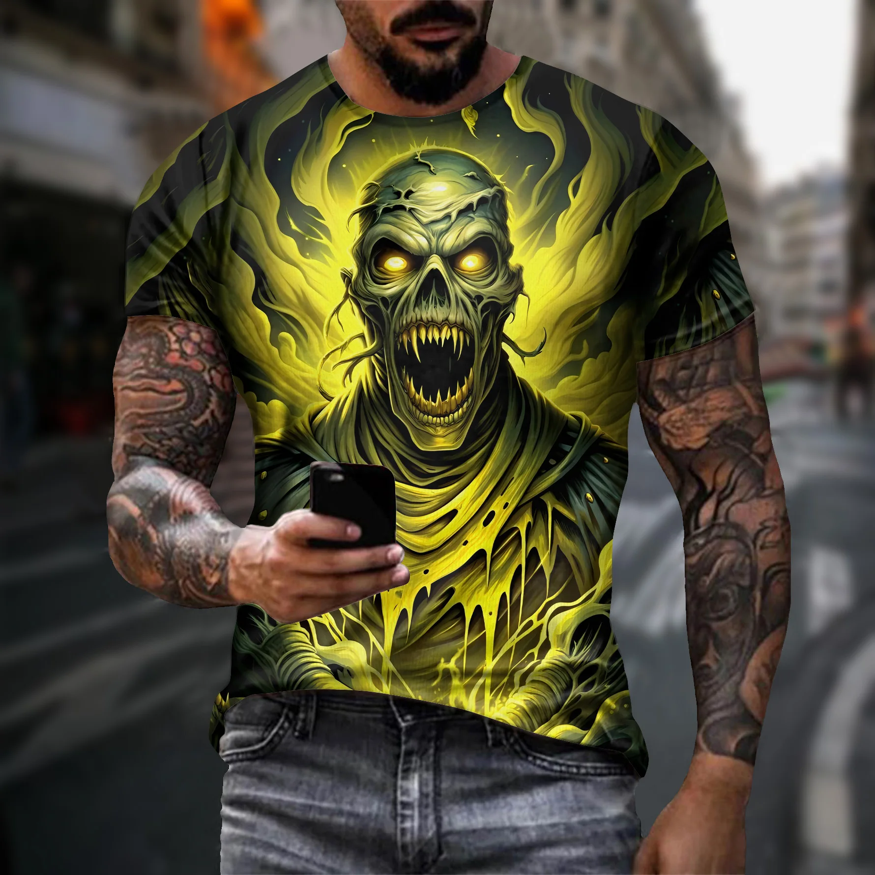 Street trend funny men's clothing casual T-shirt 3D printing creative skull pattern short sleeved loose round neck top for men
Street trend funny men's clothing casual T-shirt 3D printing creative skull pattern short sleeved loose round neck top for men